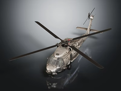 Utility Helicopter With Rotors Cockpit And Shiny Surface On Dark Background 3d model
