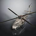 Utility Helicopter With Rotors Cockpit And Shiny Surface On Dark Background