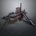Vintage Rusted Underwater Weapon With Conning Tower Metal Ladders And Sliding Exit