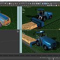 Blue Agricultural Farm Equipment With Cabin And Tilling Attachment Working On Green Grassland Field