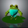 Cute Green Frog with Big Eyes and Blue Belly standing on Green Lily Pad