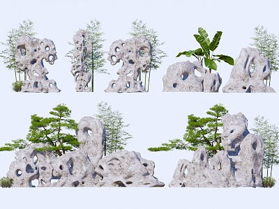 Taihu stone rockery stone landscape stone landscape sketch bamboo courtyard sketch pine model