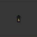 Three Traditional Metal Lanterns With Grid Panels And Lit Candle On Gray Platform