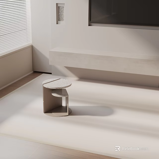 Minimalist Modern Side Table With Round Top And Tiered Shelf In Light Filled Room 3d model 