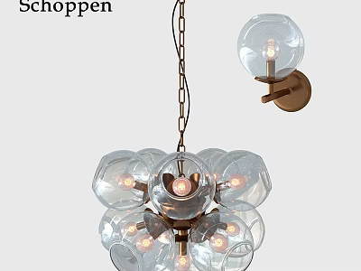 Modern Transparent Glass Ball Chandelier With Brass Metal Frame And Hanging Chain 3d model