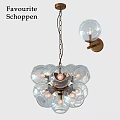 Modern Transparent Glass Ball Chandelier With Brass Metal Frame And Hanging Chain