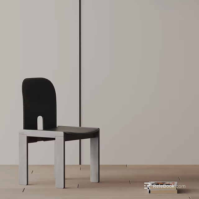 Modern Black Dining Chair With White Frame Against Light Wall And Wooden Floor 3d model 