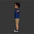 3D Character Wearing Blue Short Sleeved Polo Shirt And Khaki Shorts With White Shoes