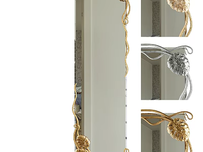 Ornate Decorative Mirror With Gold Silver Curved Frame And Intricate Design Details 3d model