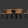Modern Wooden Rectangular Dining Table Set with Six Chairs Light Colored Cushions and Black Legs 3d model