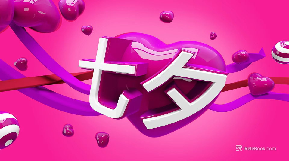 Chinese Valentine's Day Romantic Heart Shaped Decorations On Pink Background 3d model 