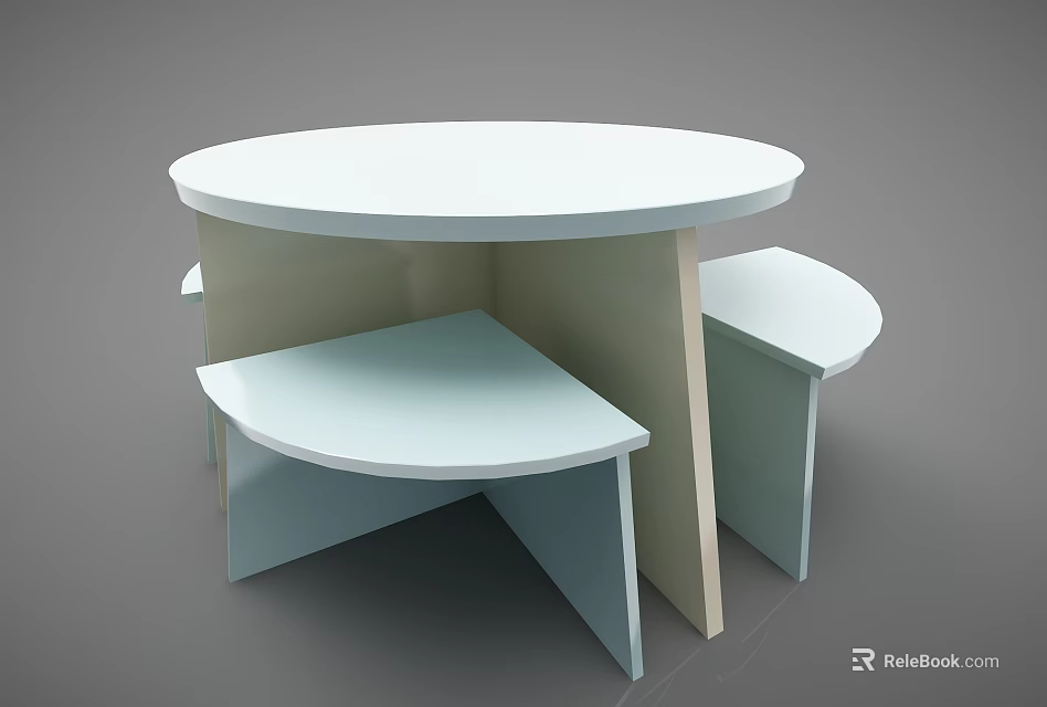 Modern White Round Top Desk With Modular Support Structure Design 3d model 
