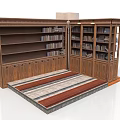 Wooden Bookshelf Units With Multiple Shelves And Books On Carpeted Floor