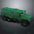 Green Military Vehicle With Six Wheels Armored Body Windows And Front Lights