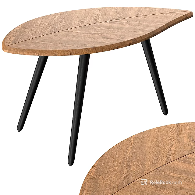 Oval Wooden Table With Black Tapered Legs And Smooth Natural Surface 3d model 