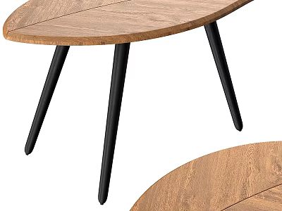 Oval Wooden Table With Black Tapered Legs And Smooth Natural Surface 3d model
