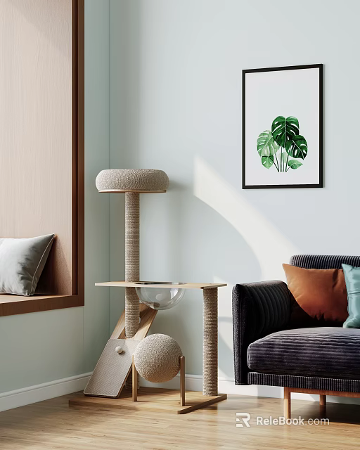 Modern Cat Tree With Sisal Posts And Multi Level Platforms For Living Room 3d model 