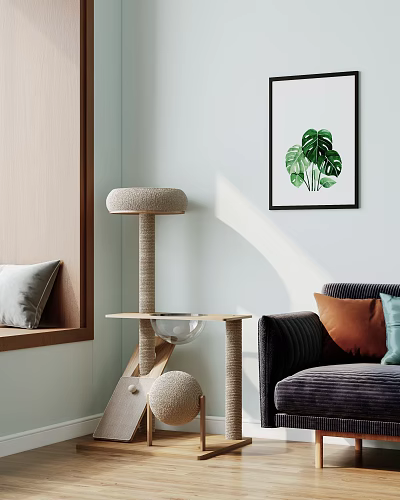 Modern Cat Tree With Sisal Posts And Multi Level Platforms For Living Room 3d model