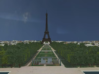 Scenic Eiffel Tower Landscape With Blue Sky Green Gardens And Neat Path 3d model