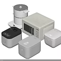 Modern Kitchen Appliances Collection Including Rice Cooker Microwave Oven And Storage Containers