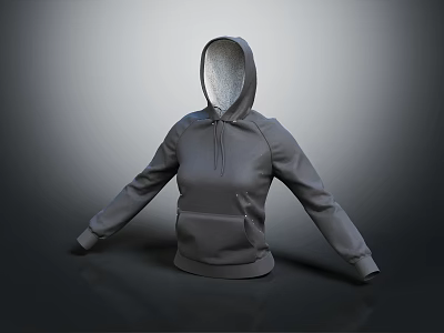 Gray Long Sleeve Hoodie With Hood And Front Pocket Casual Fashion Style 3d model