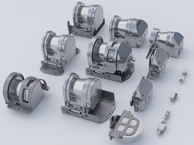 Industrial Equipment Metal Components With Various Winch Assemblies Different Sizes And Mechanical Parts 3d model