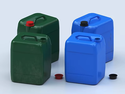Square Green And Blue Ceramic Vessels With Red And Black Lids 3d model