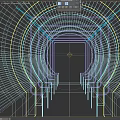 Event Passage With Yellow Neon Lights And Central Clock Tunnel View
