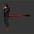 3D Demon Character With Red Skin Horns Blue Vest And Dark Pants Standing Arms Outstretched
