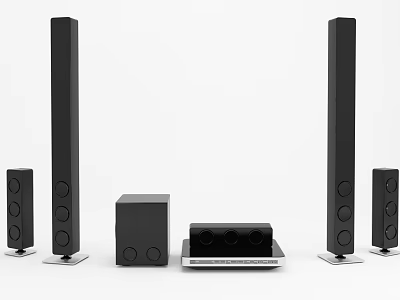 Modern Home Theater Speaker System With Tower Speakers Subwoofer And Center Unit 3d model