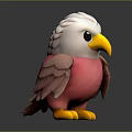 Cute 3D Bird Character With White Head Black Eyes Yellow Beak Claws And Pink Body