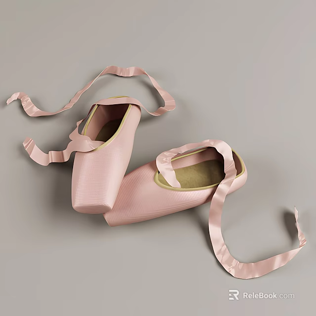 Elegant Pink Satin Ballet Shoes With Long Ribbons For Dance Performance 3d model 