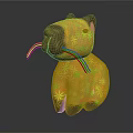Sitting Yellow Cat Stuffed Toy With Vibrant Floral Patterns And Long Whiskers