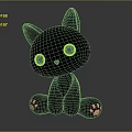 Cute Black Kitten Character 3D Model With Yellow Eyes And Pink Paw Pads