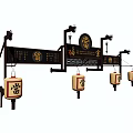 Traditional Chinese Style Billboards With Hanging Lanterns And Chinese Characters