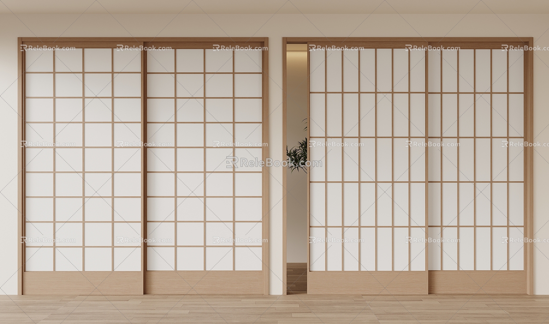 Japanese-style sliding door 3d model