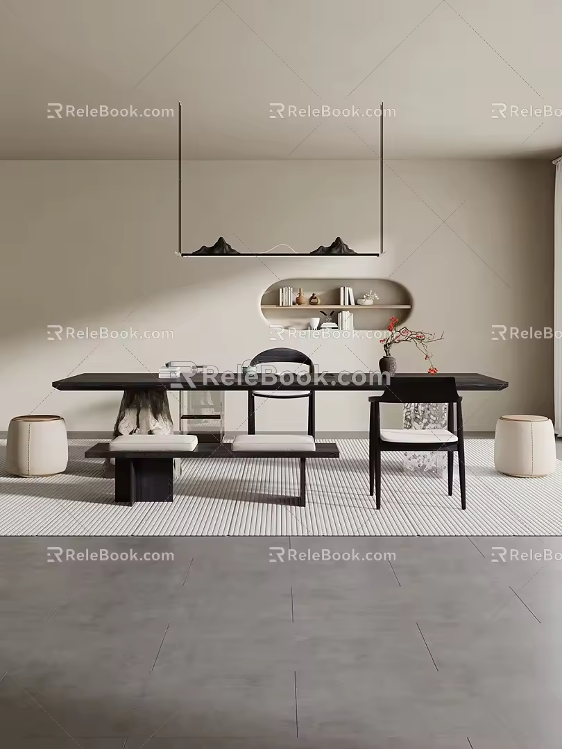 -Ji Feng Big Board Table Tea Table and Chair Combination Tea Table Tea Table Tea Room Tea Table 3d model