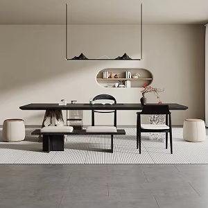 -Ji Feng Big Board Table Tea Table and Chair Combination Tea Table Tea Table Tea Room Tea Table 3d model