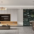 Modern Living and Dining Interior With Pendant Lights TV Wall and Dining Chairs