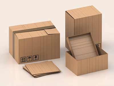Practical Household Cardboard Boxes For Daily Use With Closed Open Stacked Styles 3d model