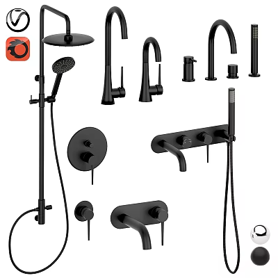Black Modern Bathroom Kitchen Faucets Shower System with Control Knobs and Fixtures 3d model