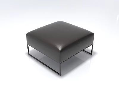 Modern Minimalist Black Leather Ottoman With Metal Frame Contemporary Design 3d model