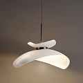 Modern White Curved Pendant Light with Ribbed Shade and Metal Hanging Rod