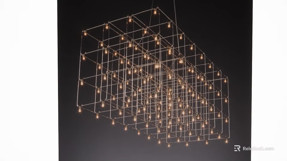 Modern Grid Design Chandelier With Metal Frame And Small Illuminated Bulbs 3d model 