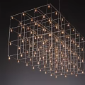 Modern Grid Design Chandelier With Metal Frame And Small Illuminated Bulbs