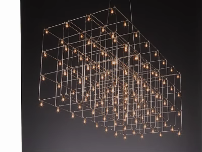 Modern Grid Design Chandelier With Metal Frame And Small Illuminated Bulbs 3d model