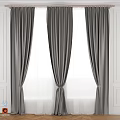 Gray Textured Curtains With Sheer Lining And Tiebacks For White Wall Windows 3d model