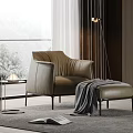 Beige Leisure Chair with Ottoman Grey Blanket Modern Luxury Side Table Lamp Greenery Bright Room
