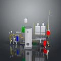 Industrial Equipment Setup With Cylindrical Tanks Pipes Valves And Colored Components