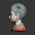 Woman Sculpture Bust with Light Blue Buns Green Collar and Orange Pink Gradient Clothing